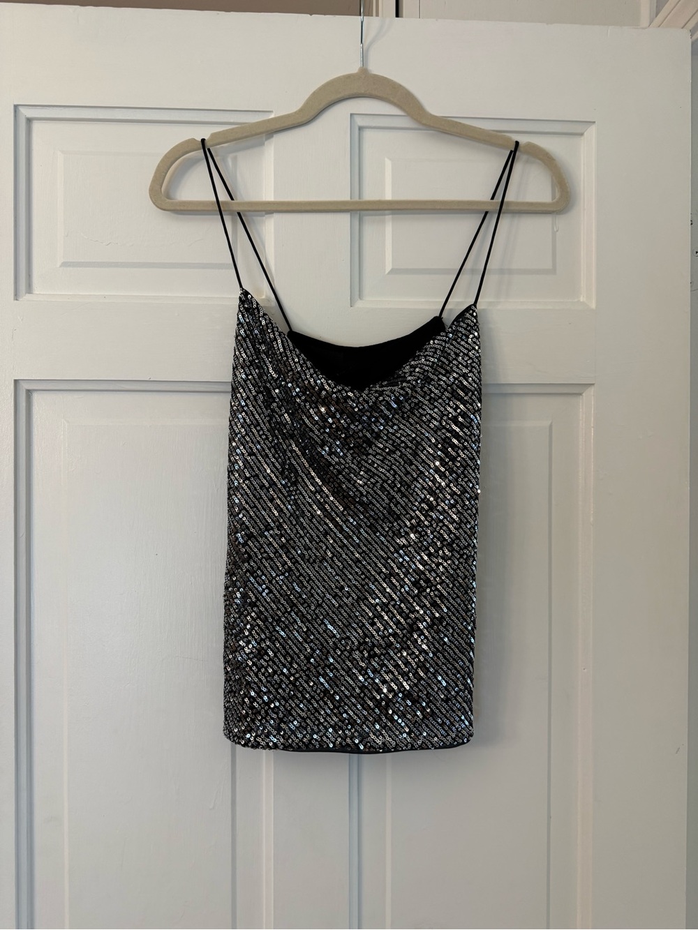 Chelsea28 Black Silver Sequin Cowl Neck Camisole